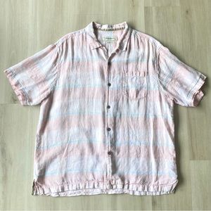 Tommy Bahama Linen Camp Shirt Pink Plaid size XL